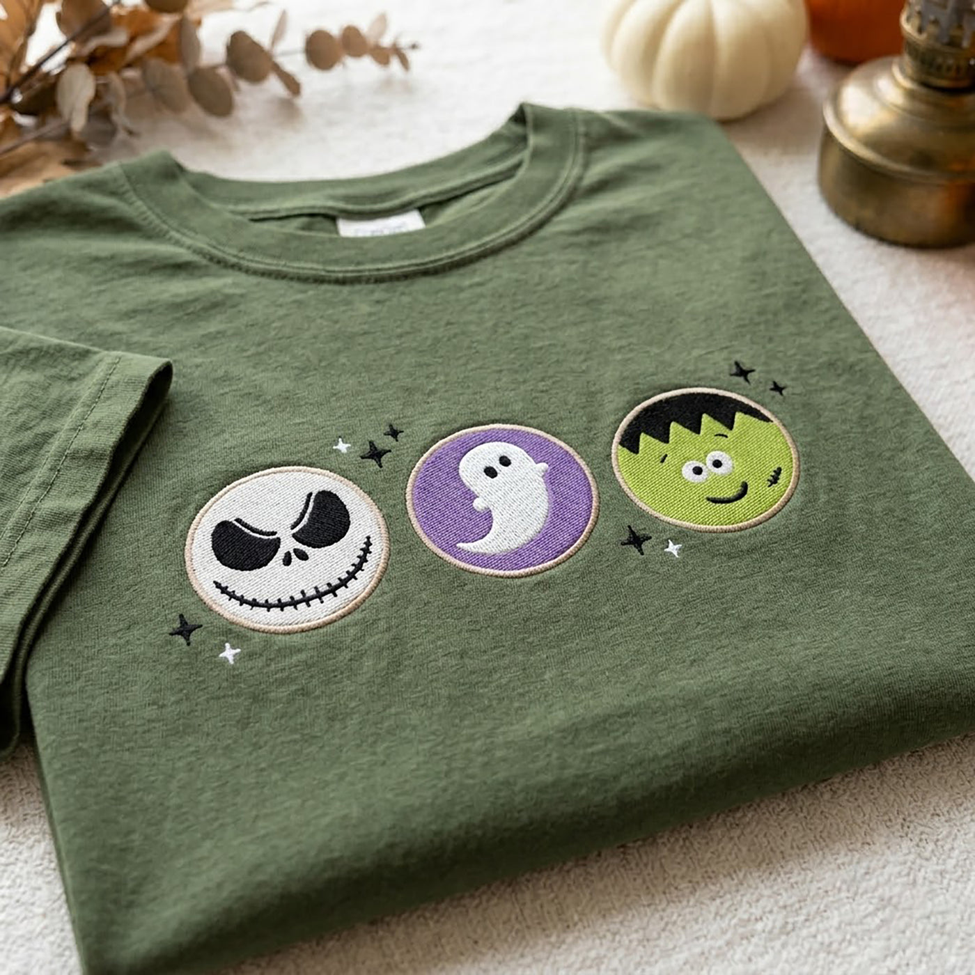 Comfort Color Embroidered Halloween Cookie Shirt, Pumpkin Ghost Shirt, Black Cat Tee, Halloween Gift