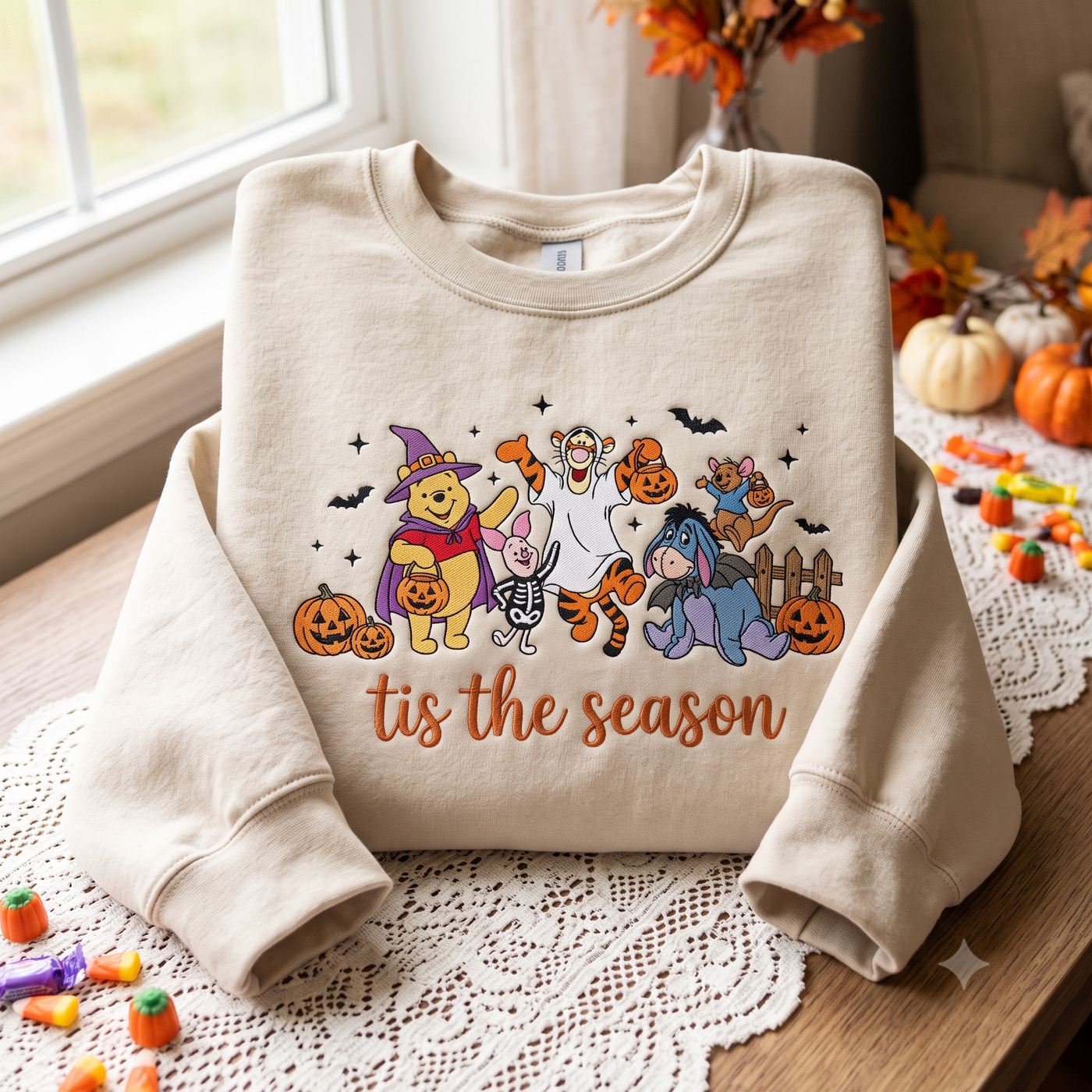 Embroidered Halloween Tis The Season Sweatshirt, Bear And Friends Spooky Crewneck, Magical Land Shirt, Trick Or Treat Tee, Spooky Friend Gift