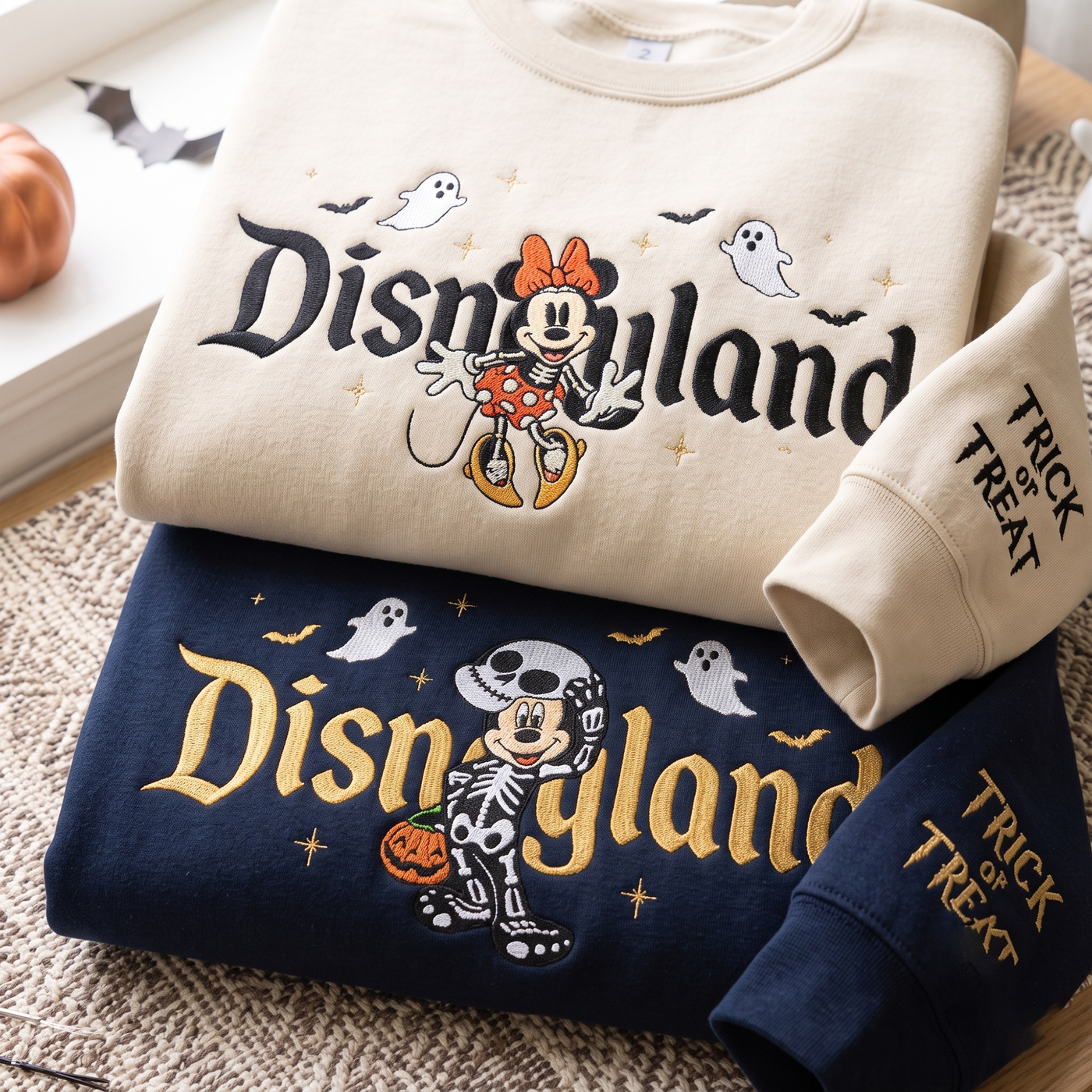 Embroidered Magical Land Halloween Sweatshirt, Spooky Mouse Ghost Crewneck, Theme Park Vacation Outfit, Skeleton Mouse Couple Tee, Fall Gift