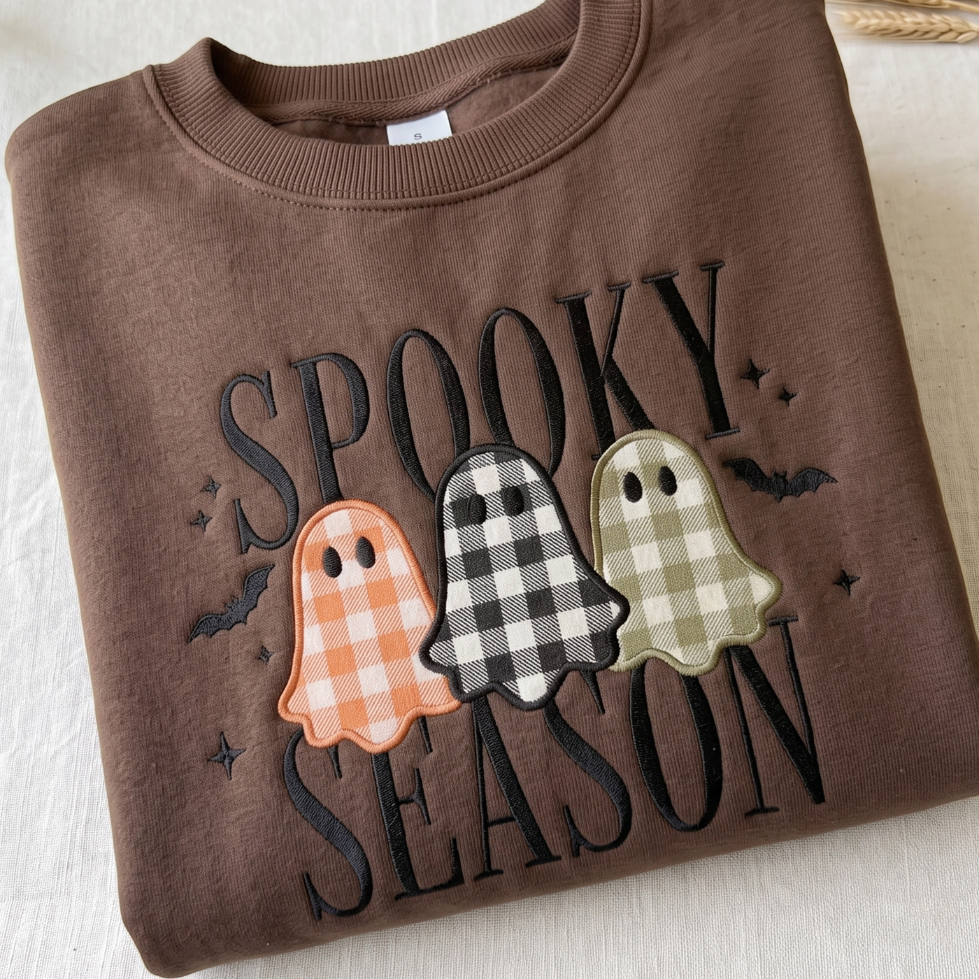 Spooky Season Sweatshirt, Cute Ghost Sweatshirt, Fall Crewneck, Halloween Gingham Shirt, Cozy Autumn Pullover, Gift for Her, Halloween Gift