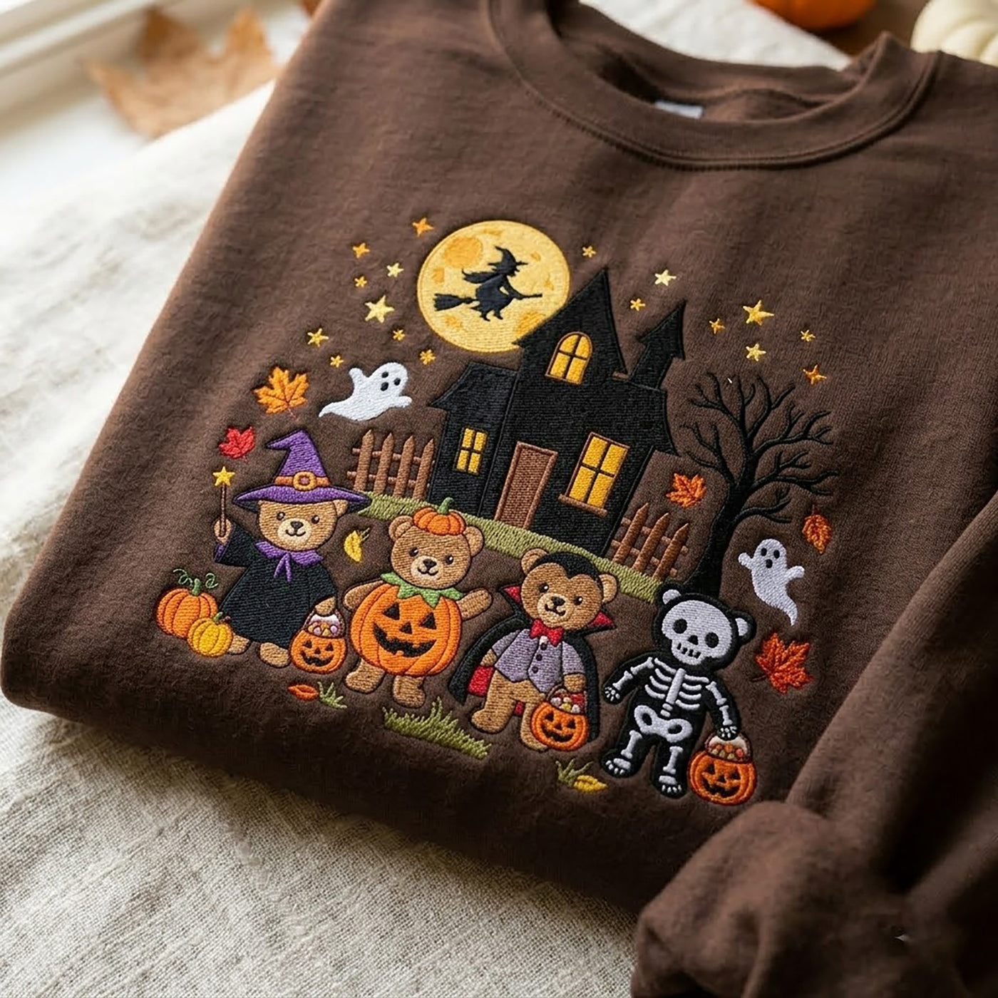 Comfort Color Embroidered Skeleton Dog Tee, Spooky Season Halloween Shirt, Cozy Fall Tee, Puppy Lover Gift, Boo Basket Gifts