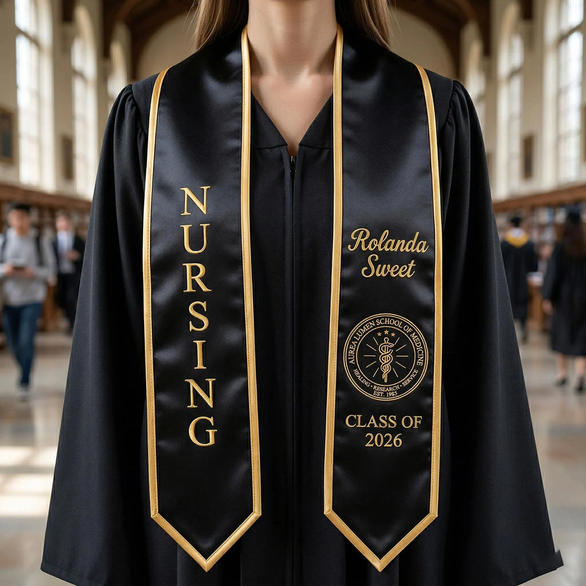 Custom Embroidered University Graduation Stole, Personalized Class of 2026 Grad Sash, Custom Design Stole, custom stole embroidered