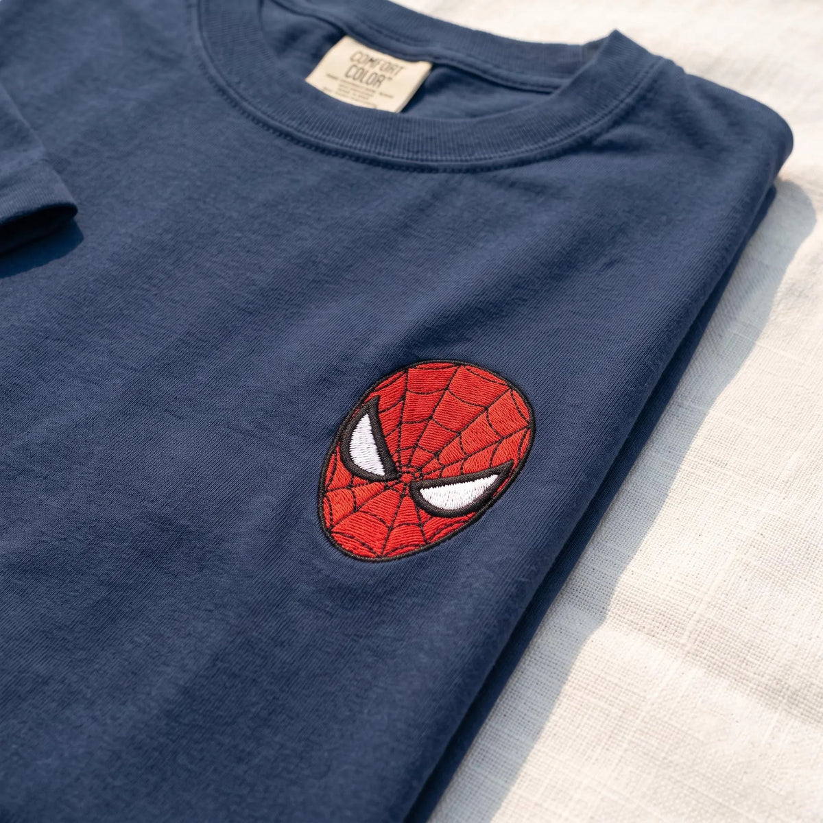 Friendly Superhero Boy Embroidered Comfort Color TShirt, Spider Embroidery Tee, Unisex Superhero Shirt