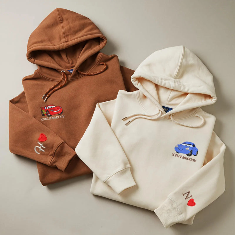 Custom Lovely Car Couple Characters Embroidered Sweatshirt, Couple Matching Sweater Couple Matching Clothe Gift, Gift for Her, We are Couple