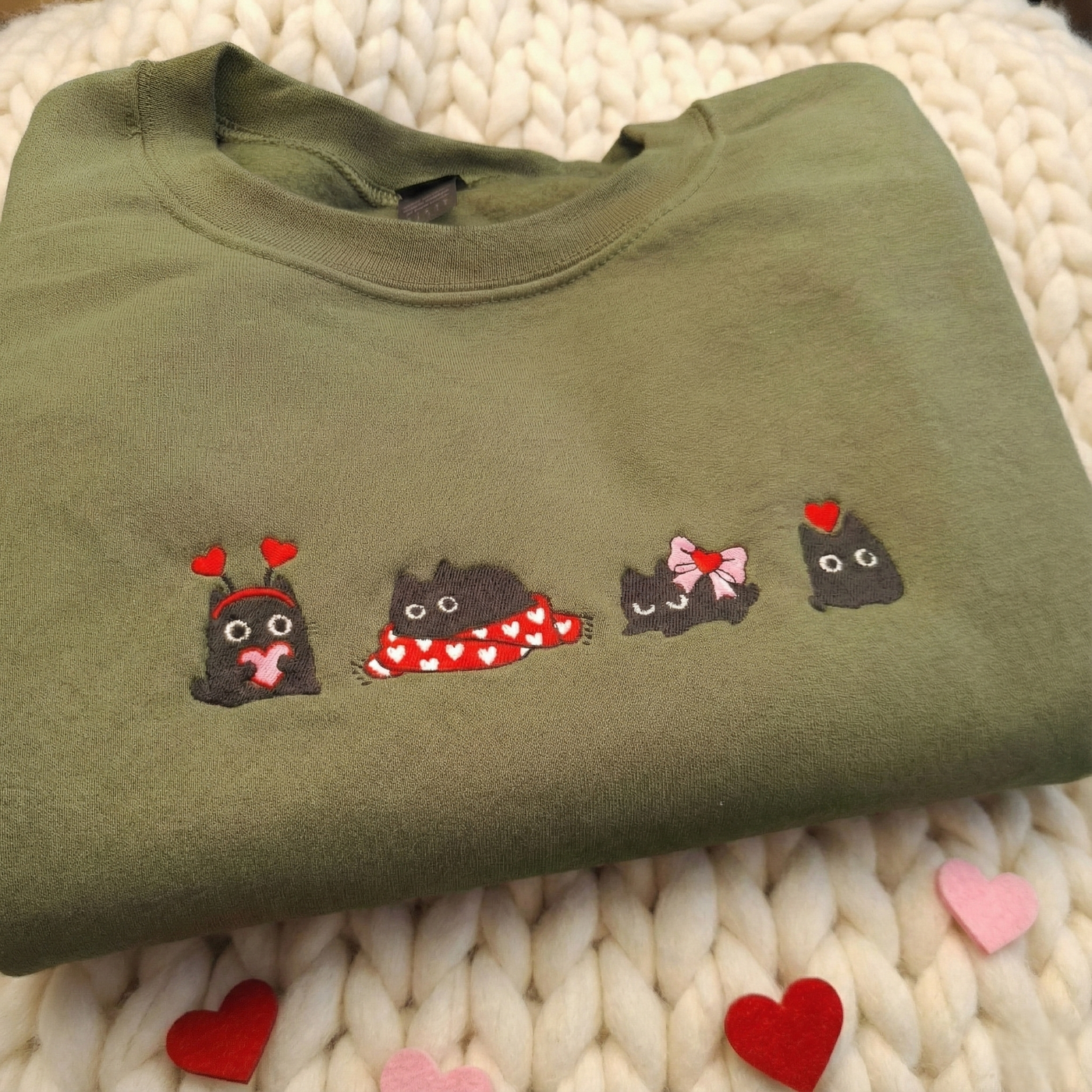 Valentine's Black Cat Sweater, Embroidered Cat Sweatshirt, Cute Cat Lover Jumper, Valentine Gift