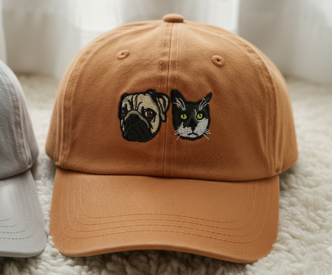 Embroidered Dog Portrait Baseball Cap, Personalized Cat Hat, Custom Pet Face, Dog Mom Dad Hat, Pet Lovers Gifts
