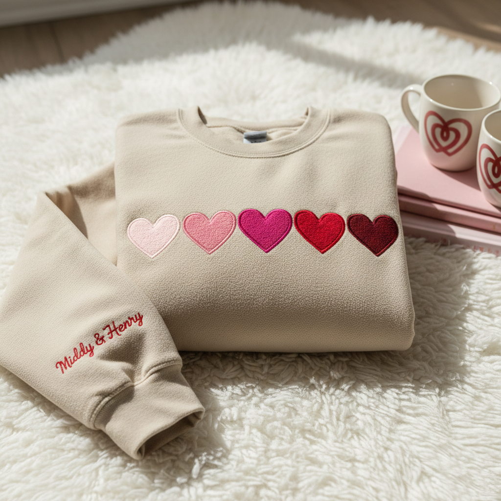 Dainty Ombré Hearts Embroidered Tee, Valentine Heart Embroidered Tee, Embroidered Hearts Tee, Gift for Her