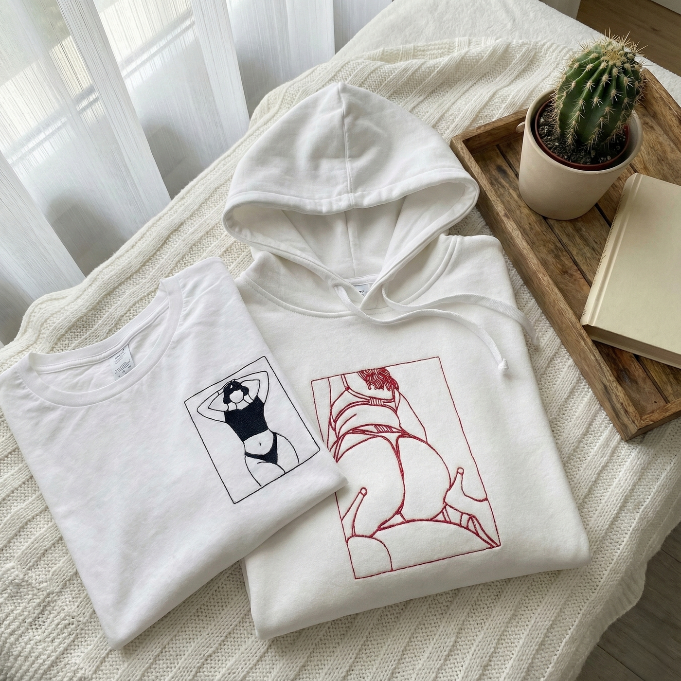 EMBROIDERED Spicy Valentine Sweater, Custom Portrait Couple Sweatshirt, Custom Photo Outlined Shirt, Valentine Gift For Boyfriend