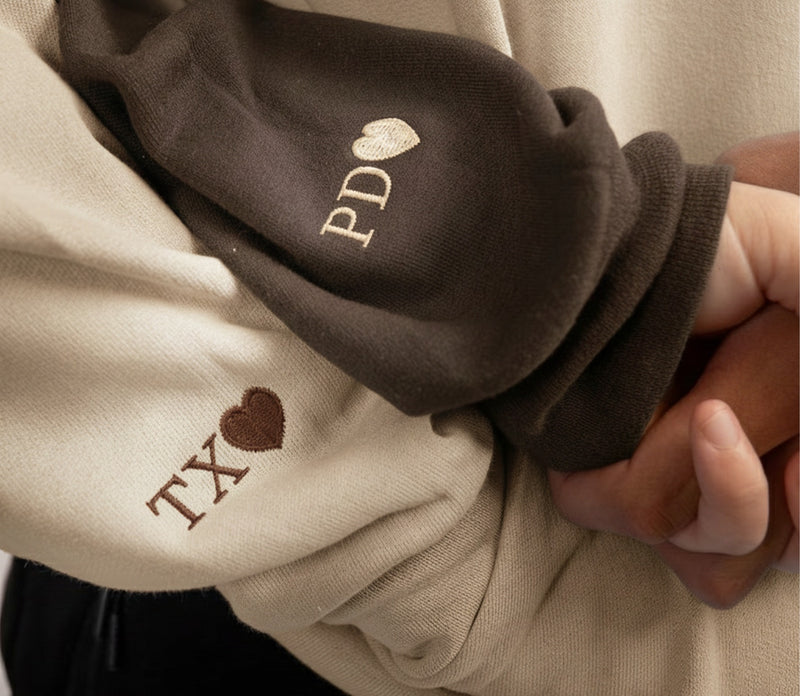 Custom Embroidered Sweatshirt on the sleeve, Add initial or message on the sleeve, Anniversary Gift, Christmas Gift, Valentine's Day