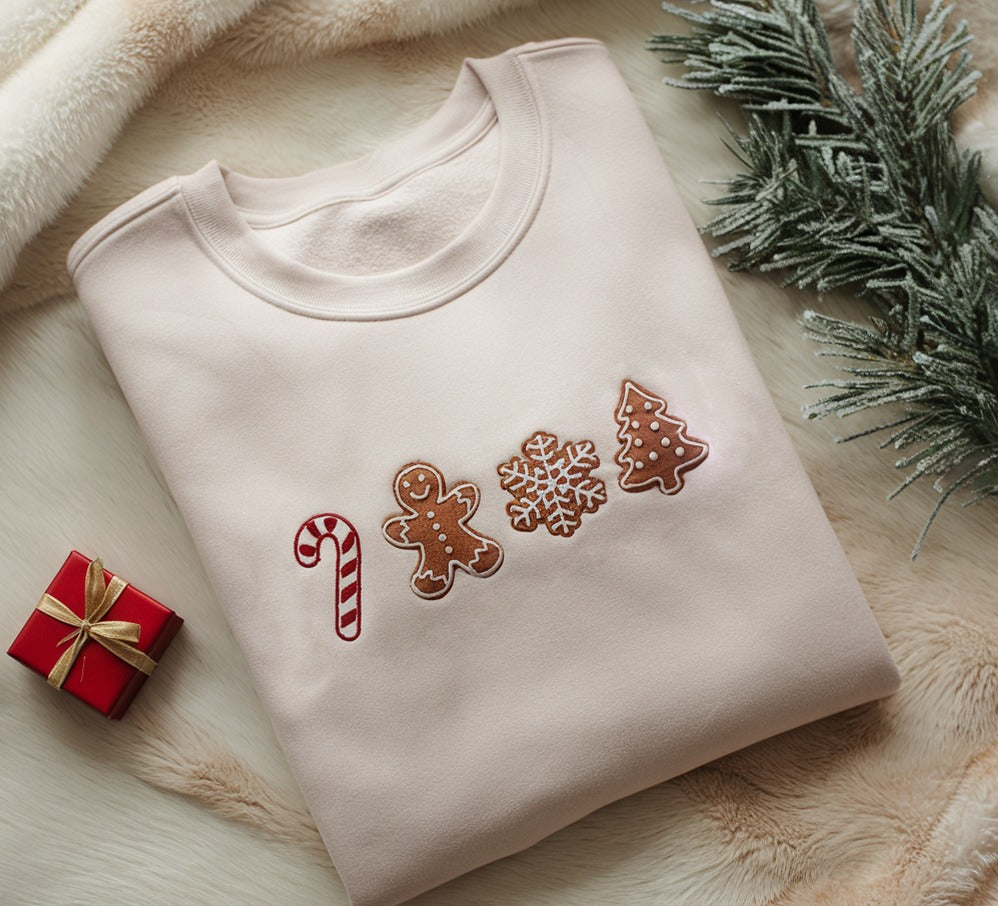 Embroidered Christmas Sweatshirt, Christmas Gingerbread Cookie Sweatshirt, Christmas Crewneck, Gingerbread Lover Gift, Christmas Shirt