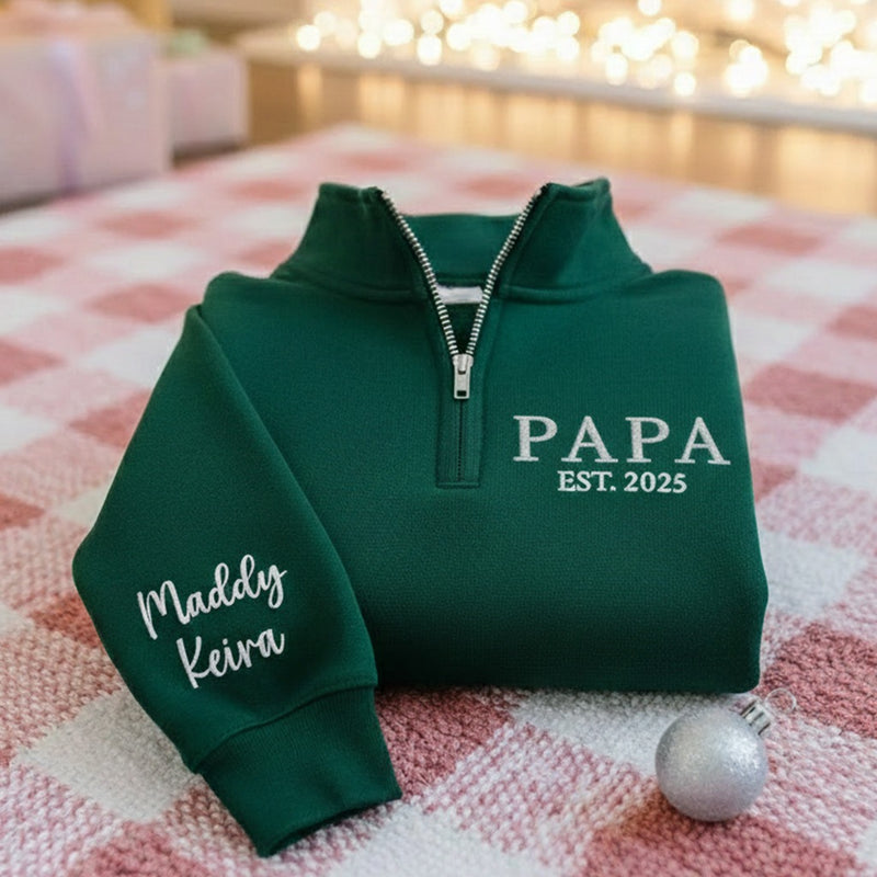 Custom Papa Sweatshirt, Embroidered Grandpa Quarter Zip Sweatshirt, Personalized Grandpa Sweater, Gifts for Grandfather, Christmas Gifts