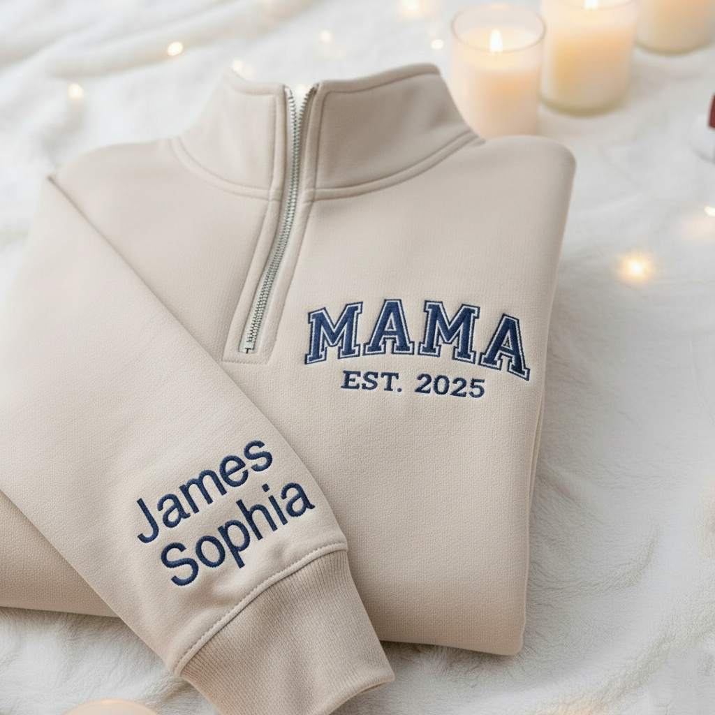 Embroidered Custom Papa Quarter Zip Sweatshirt, Personalized Papa Sweater with Kid's Names, Family Matching Quarter Zip Shirt, Christmas Gift