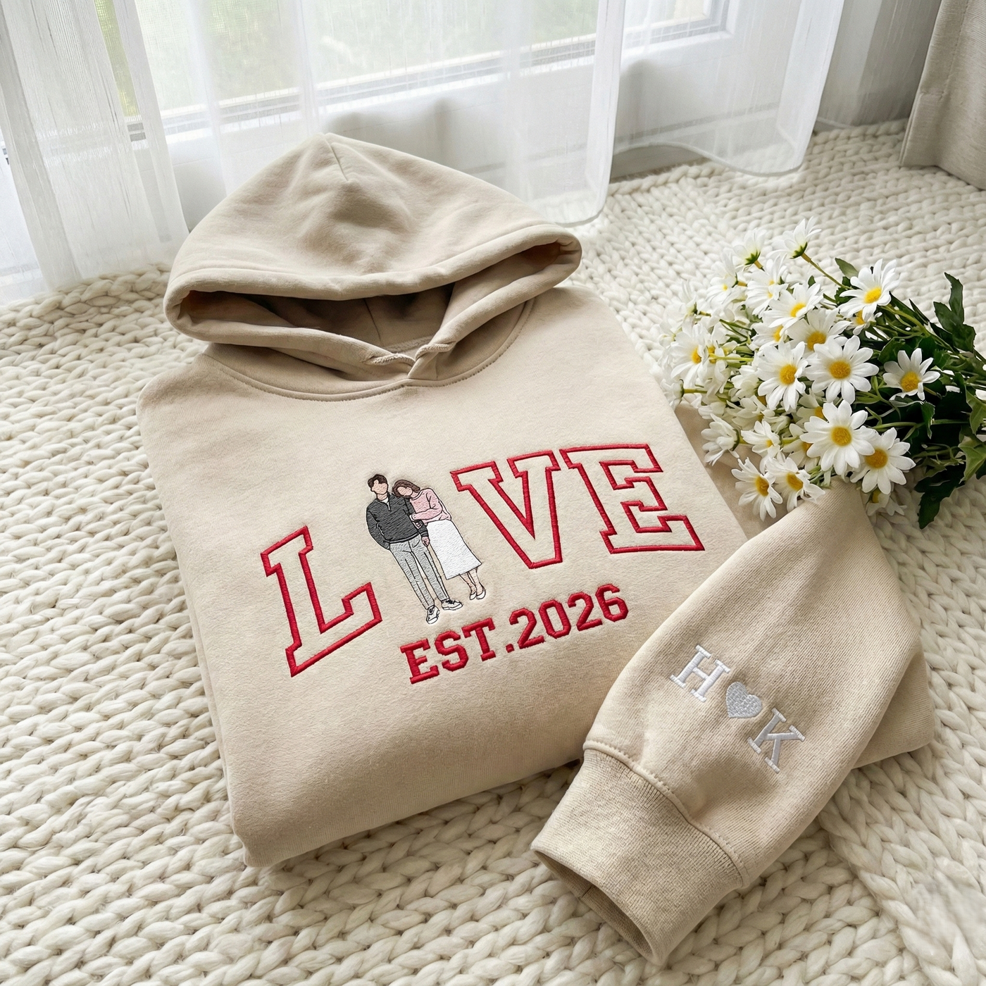 Custom Couple Embroidered Sweatshirt: Personalized Gift from Photo, Couple Portrait Shirt, Valentine Gift