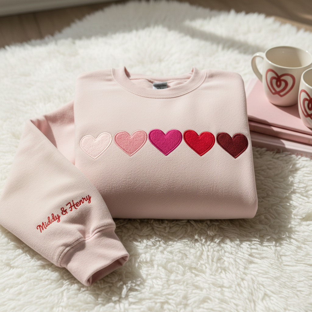Dainty Ombré Hearts Embroidered Tee, Valentine Heart Embroidered Tee, Embroidered Hearts Tee, Gift for Her