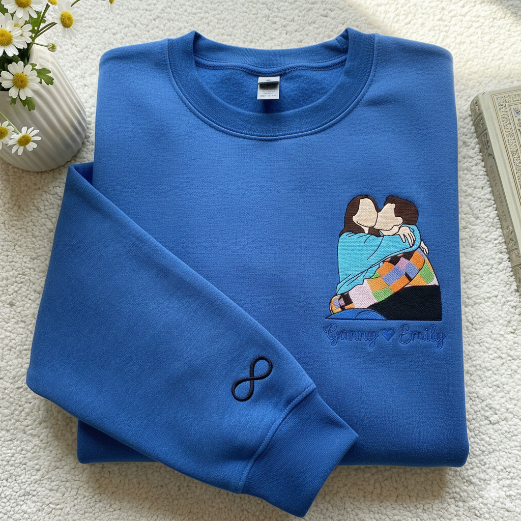 Custom Couple Portrait Embroidered Shirt, Custom Your Pic Embroidered Shirt, Memorial Moment Picture Custom Shirt, Anniversary Gift, Valentine Gift