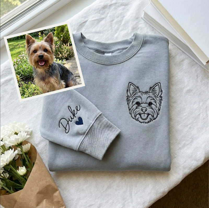 Outline Embroidered Pet Face & Name Sweatshirts, Custom Embroidered Pet Sweatshirts, Custom Dog Cat Embroidered Crewneck, Special Gift for Dog Mom, Dad Dog's Gift
