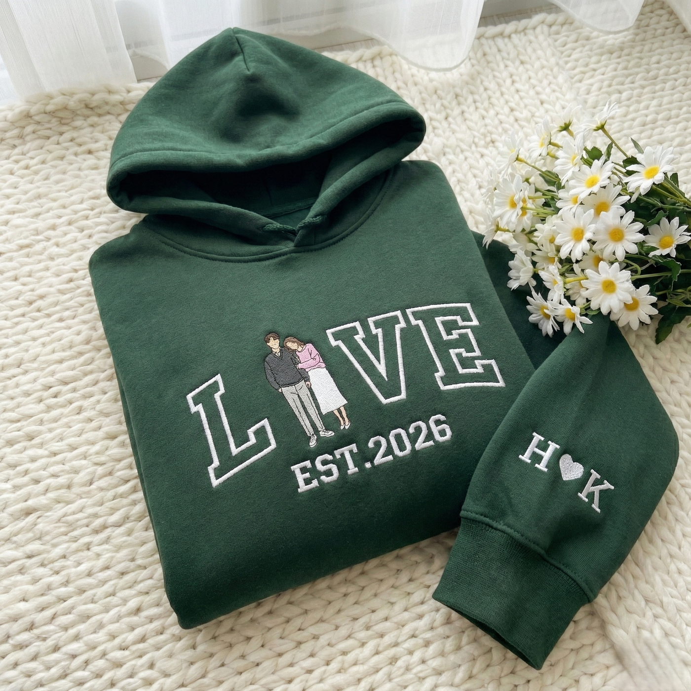 Custom Couple Embroidered Sweatshirt: Personalized Gift from Photo, Couple Portrait Shirt, Valentine Gift