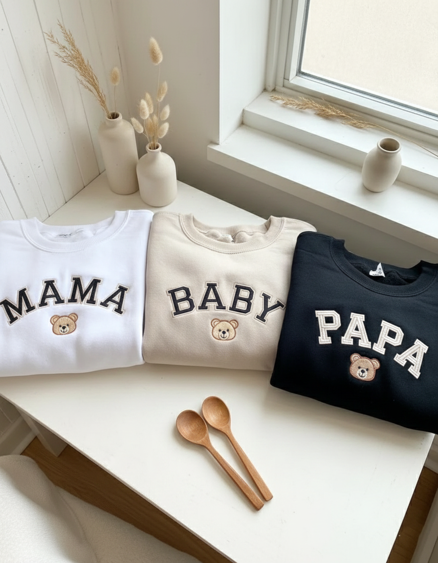 Bear Family Embroidered Sweatshirt, Custom Papa Mama Embroidered Crewneck, Birthday Party Shirt, Matching Family Outfits