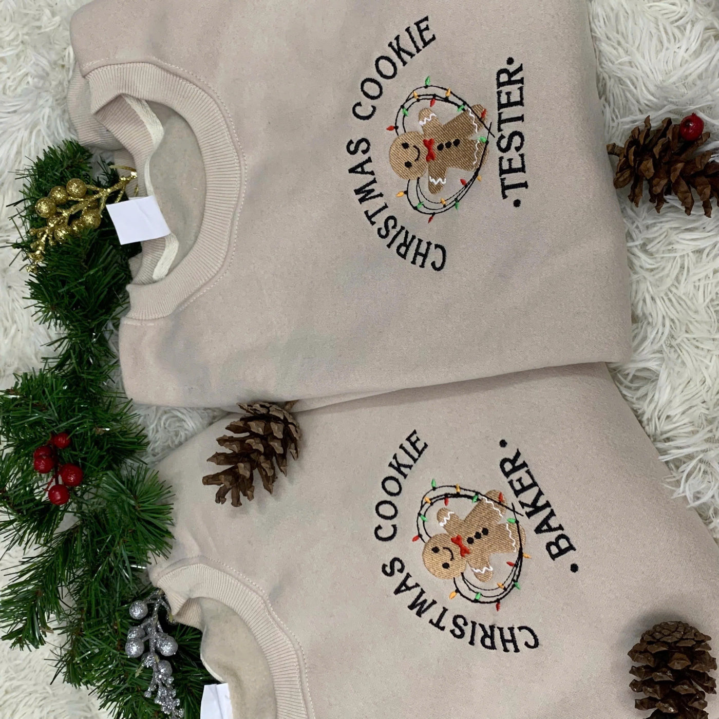 Christmas Cookies Tester And Cookies Baker Embroidered, Christmas Cookies Couple Embroidered Shirt, SweaterChristmas Embroidered Sweatshirt