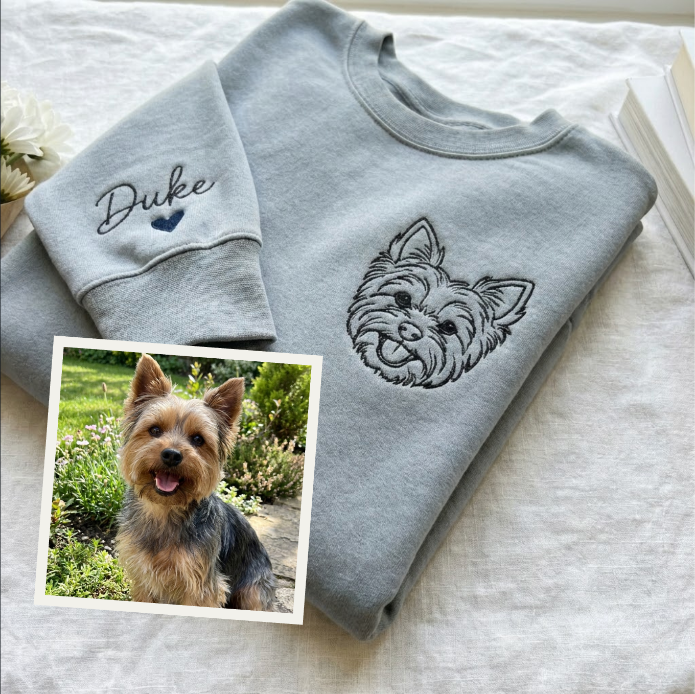 Outline Embroidered Pet Face & Name Sweatshirts, Custom Embroidered Pet Sweatshirts, Custom Dog Cat Embroidered Crewneck, Special Gift for Dog Mom, Dad Dog's Gift