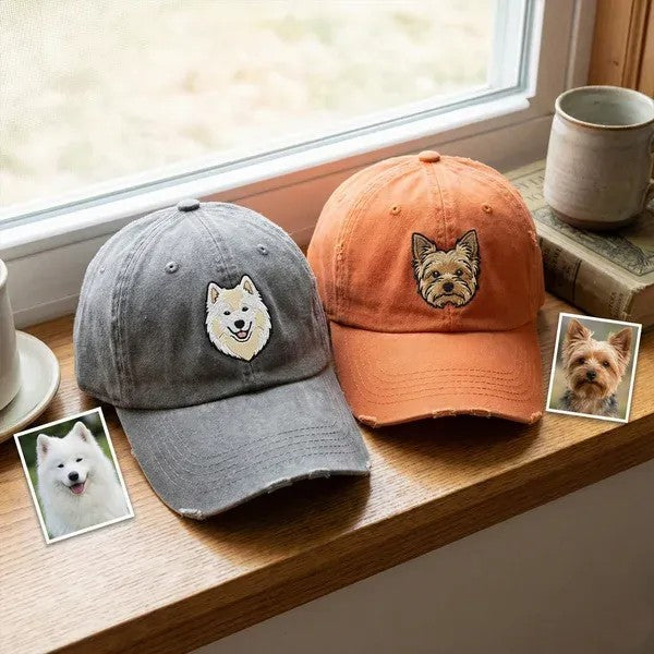 Personalized Embroidery Pet Portrait Portrait Hat, Custom Pet Face Christmas Baseball Cap, Dog Photo Gift for Dog Mom, Holiday Trip Hat