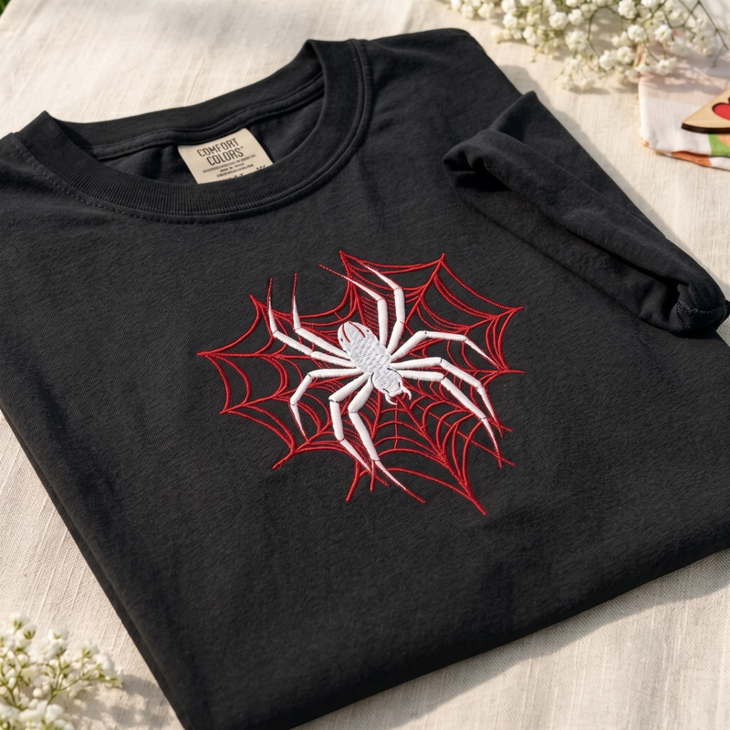 Spider Web Embroidered Comfort Colort TShirt, Spider Hero Shirt, Fantasy Fan Tee, Unisex Fashion Idea Shirt