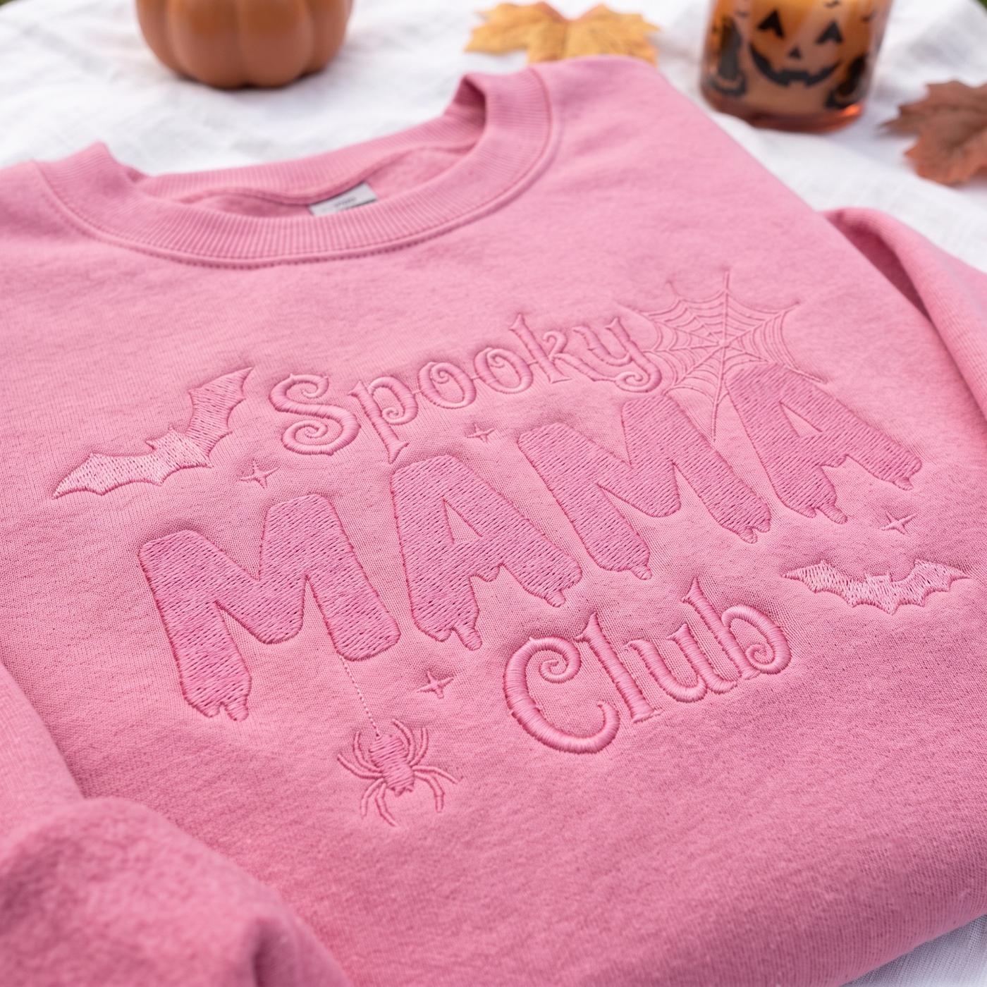 Embroidered Spooky Mama Club Sweatshirt, Halloween Mom Crewneck, Cute Bat and Spider Web Sweater, Trick or Treat Fall Gift