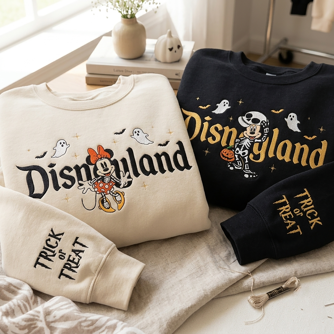 Embroidered Magical Land Halloween Sweatshirt, Spooky Mouse Ghost Crewneck, Theme Park Vacation Outfit, Skeleton Mouse Couple Tee, Fall Gift