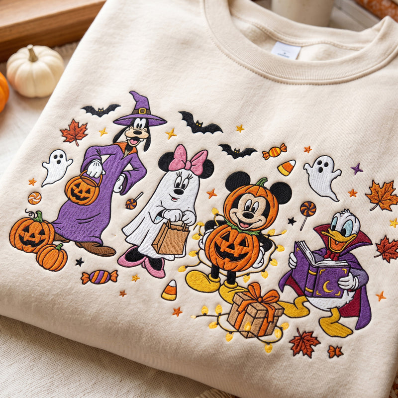 Halloween Mouse And Friends Embroidered Sweatshirt, Not So Scary Halloween Tee, Trick or Treat Shirt, Family Trip Outfit, Halloween Gift