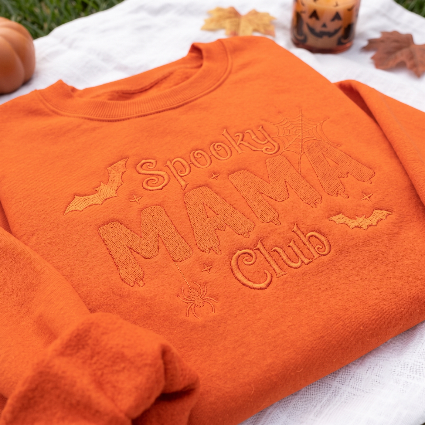 Embroidered Spooky Mama Club Sweatshirt, Halloween Mom Crewneck, Cute Bat and Spider Web Sweater, Trick or Treat Fall Gift