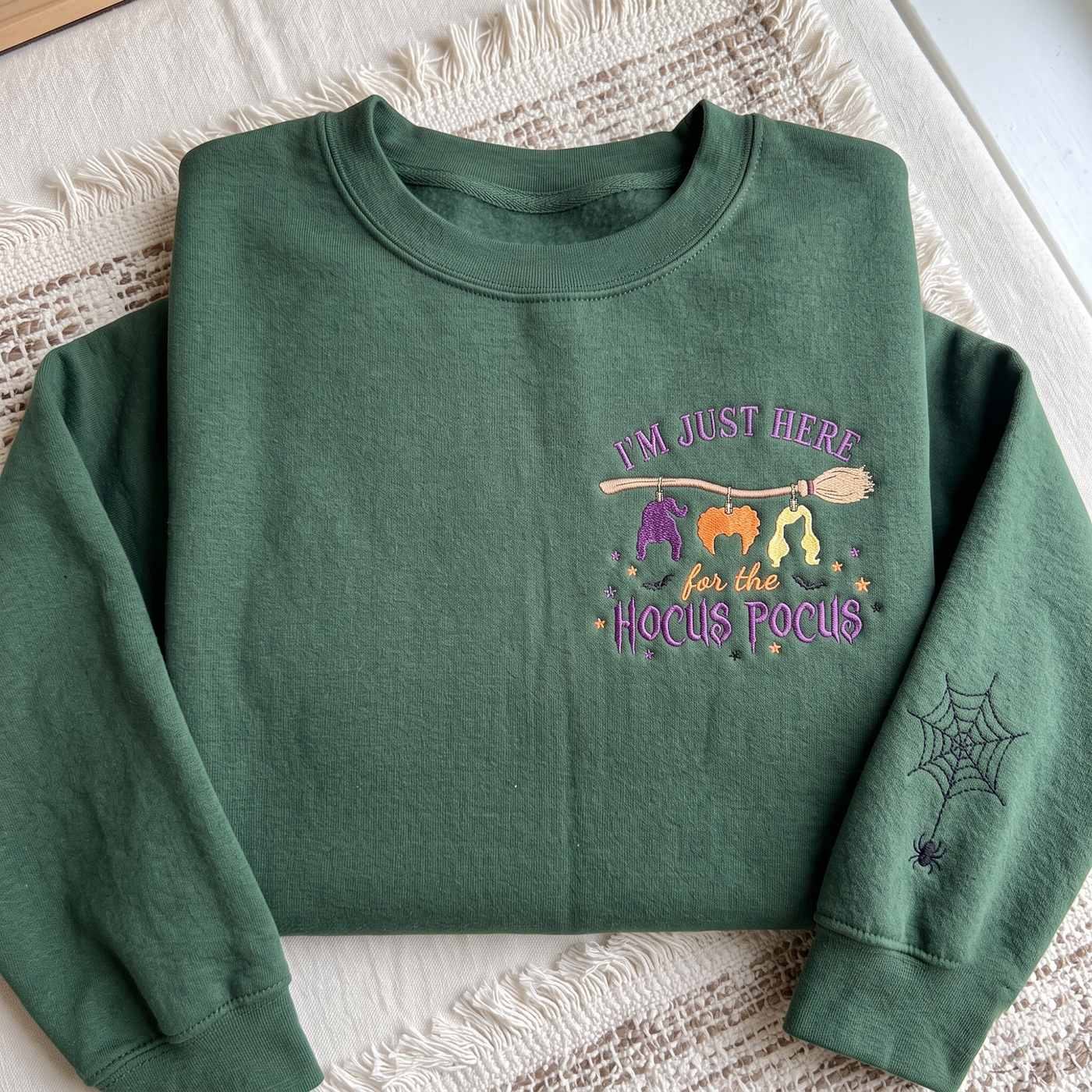 Witchy Halloween Embroidered Sweatshirt, I'm Just Here for the Magic Crewneck, Spooky Season Shirt, Halloween Witch Tee, Cozy Fall Gift