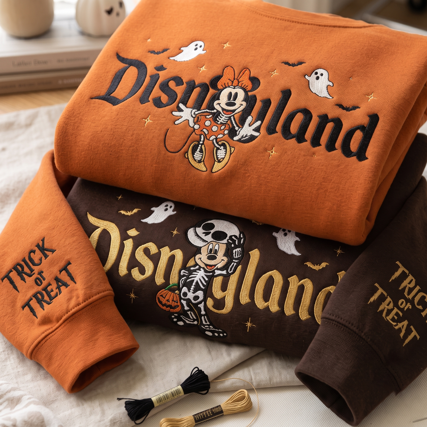 Embroidered Magical Land Halloween Sweatshirt, Spooky Mouse Ghost Crewneck, Theme Park Vacation Outfit, Skeleton Mouse Couple Tee, Fall Gift