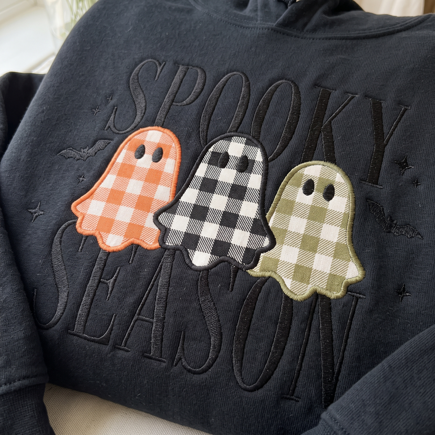 Spooky Season Sweatshirt, Cute Ghost Sweatshirt, Fall Crewneck, Halloween Gingham Shirt,  Cozy Autumn Pullover, Gift for Her, Halloween Gift