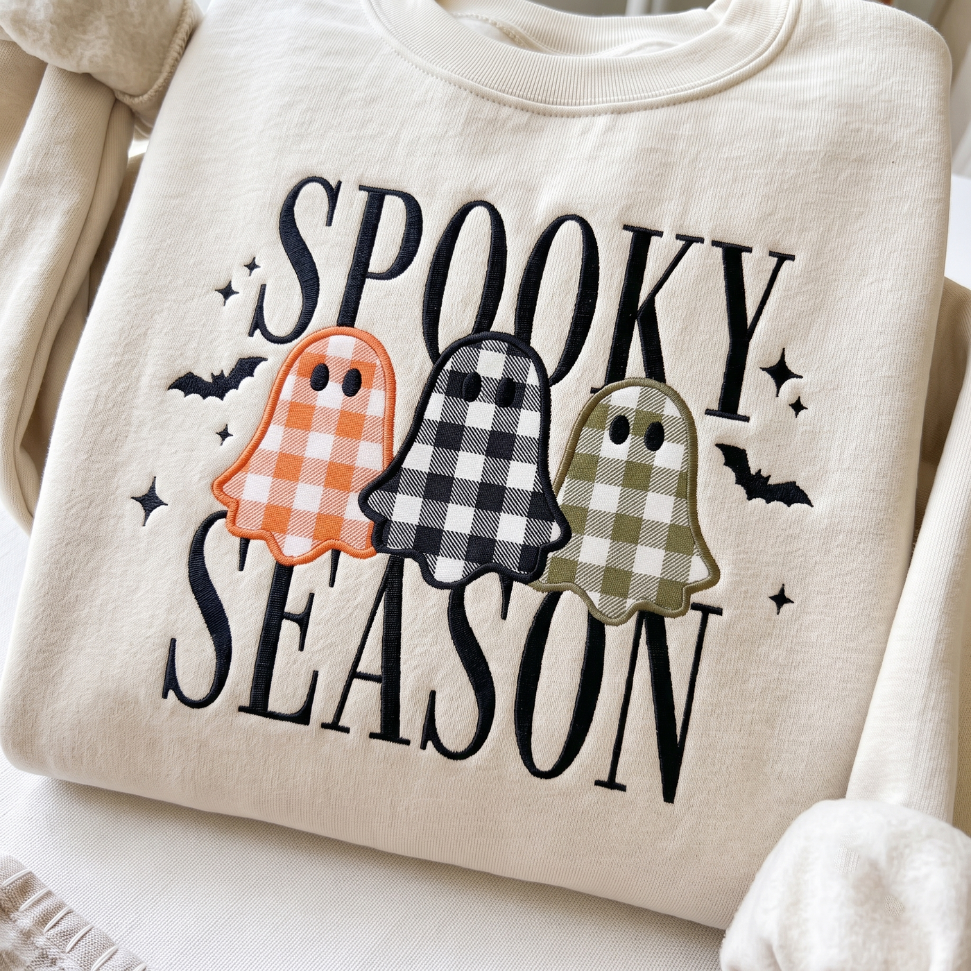 Spooky Season Sweatshirt, Cute Ghost Sweatshirt, Fall Crewneck, Halloween Gingham Shirt,  Cozy Autumn Pullover, Gift for Her, Halloween Gift