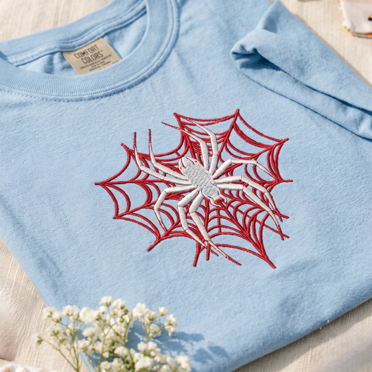 Spider Web Embroidered Comfort Colort TShirt, Spider Hero Shirt, Fantasy Fan Tee, Unisex Fashion Idea Shirt