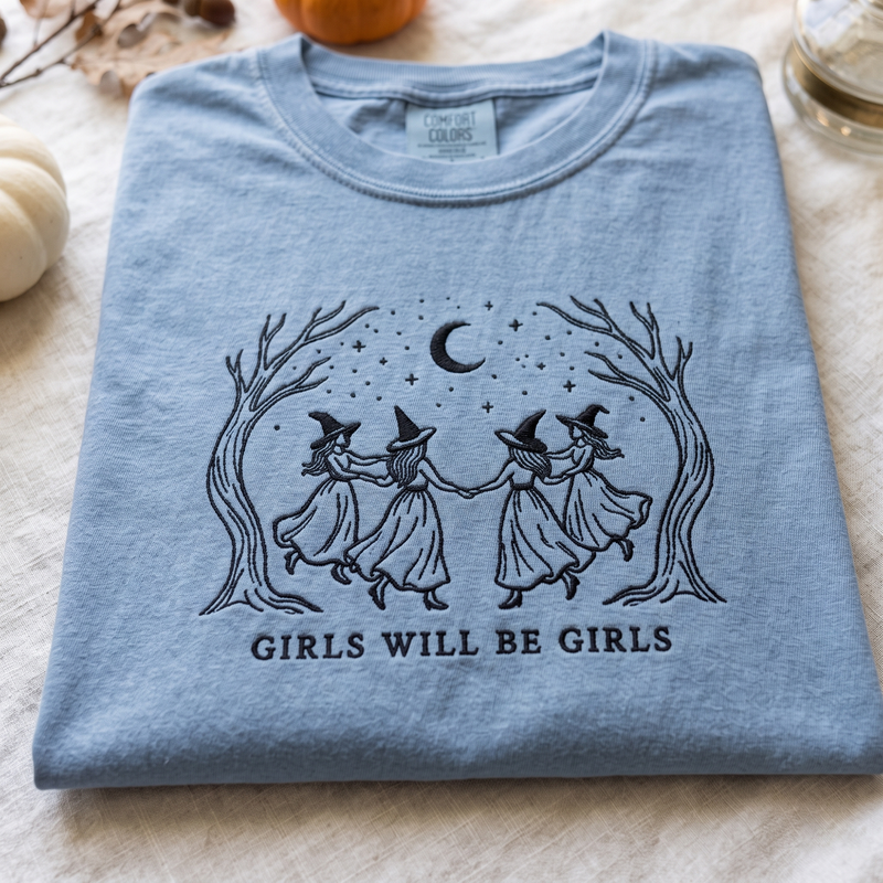 Comfort Colors Girls Will Be Girls Witch Shirt, Funny Witchy Shirt, Vintage Halloween Women Tee, Witchy Vibes Gift