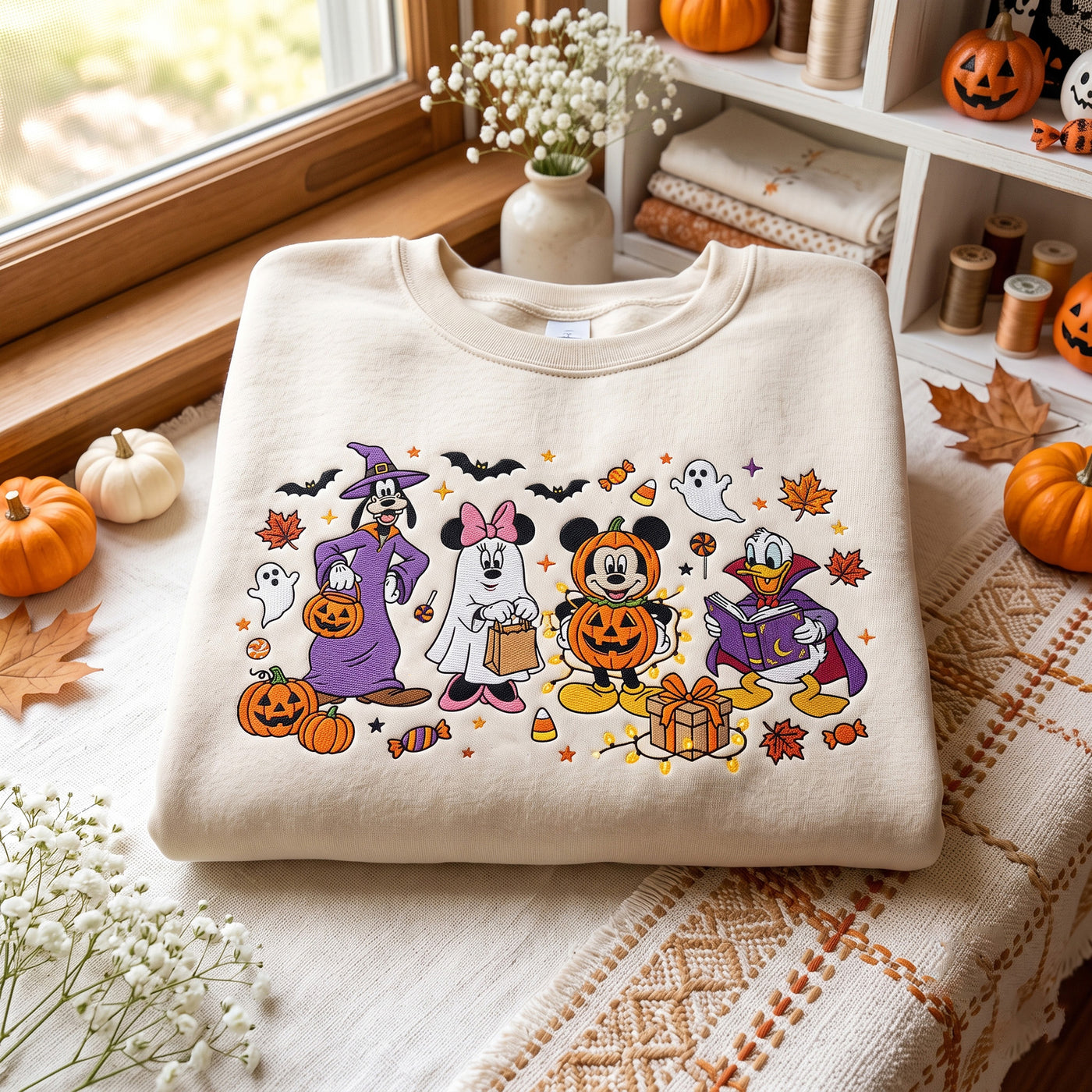 Halloween Mouse And Friends Embroidered Sweatshirt, Not So Scary Halloween Tee, Trick or Treat Shirt, Family Trip Outfit, Halloween Gift
