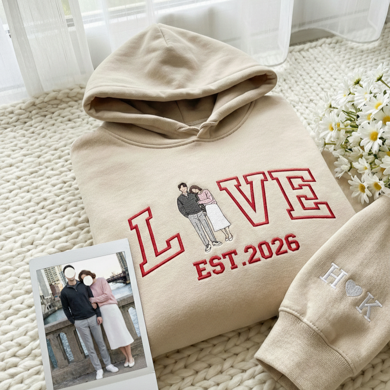 Custom Couple Embroidered Sweatshirt: Personalized Gift from Photo, Couple Portrait Shirt, Valentine Gift