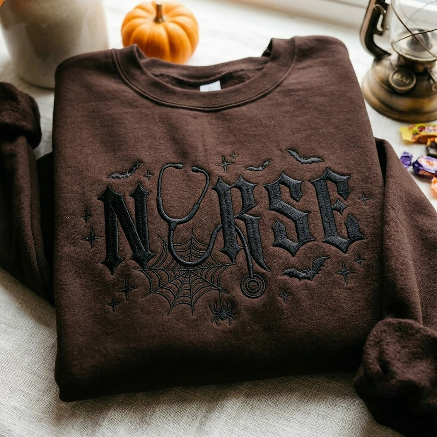 Embroidered Spooky Nurse Sweatshirt, Halloween Spooky Season Crewneck, Nursing School Shirt, Graduation RN Gift