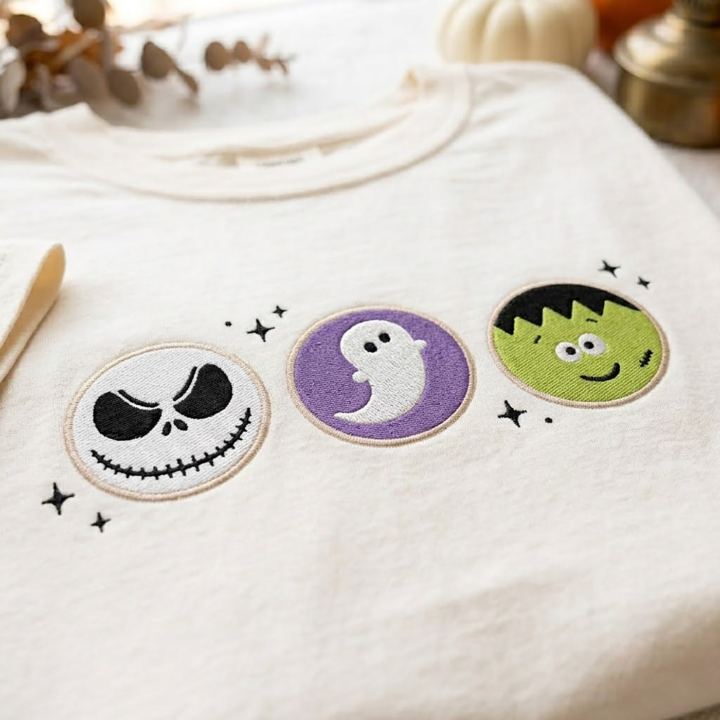 Comfort Color Embroidered Halloween Cookie Shirt, Pumpkin Ghost Shirt, Black Cat Tee, Halloween Gift