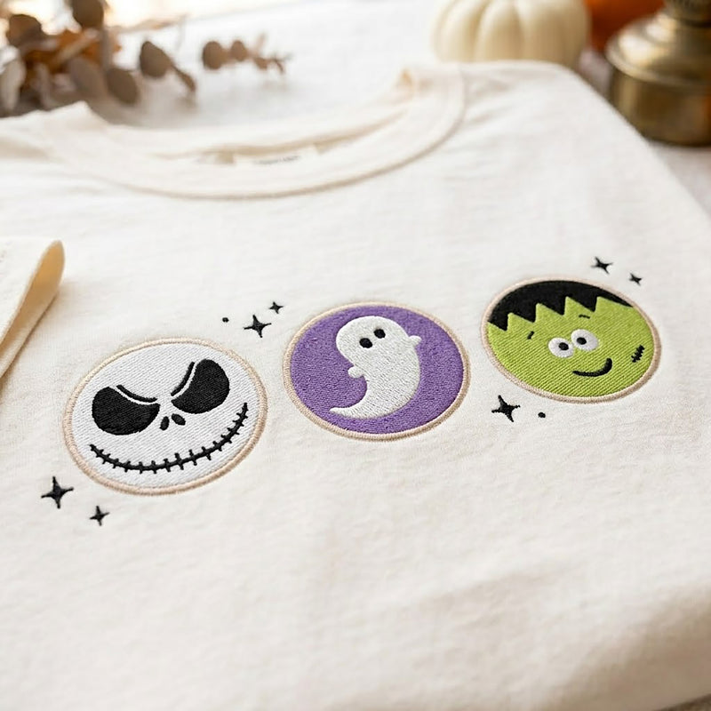 Comfort Color Embroidered Halloween Cookie Shirt, Pumpkin Ghost Shirt, Black Cat Tee, Halloween Gift