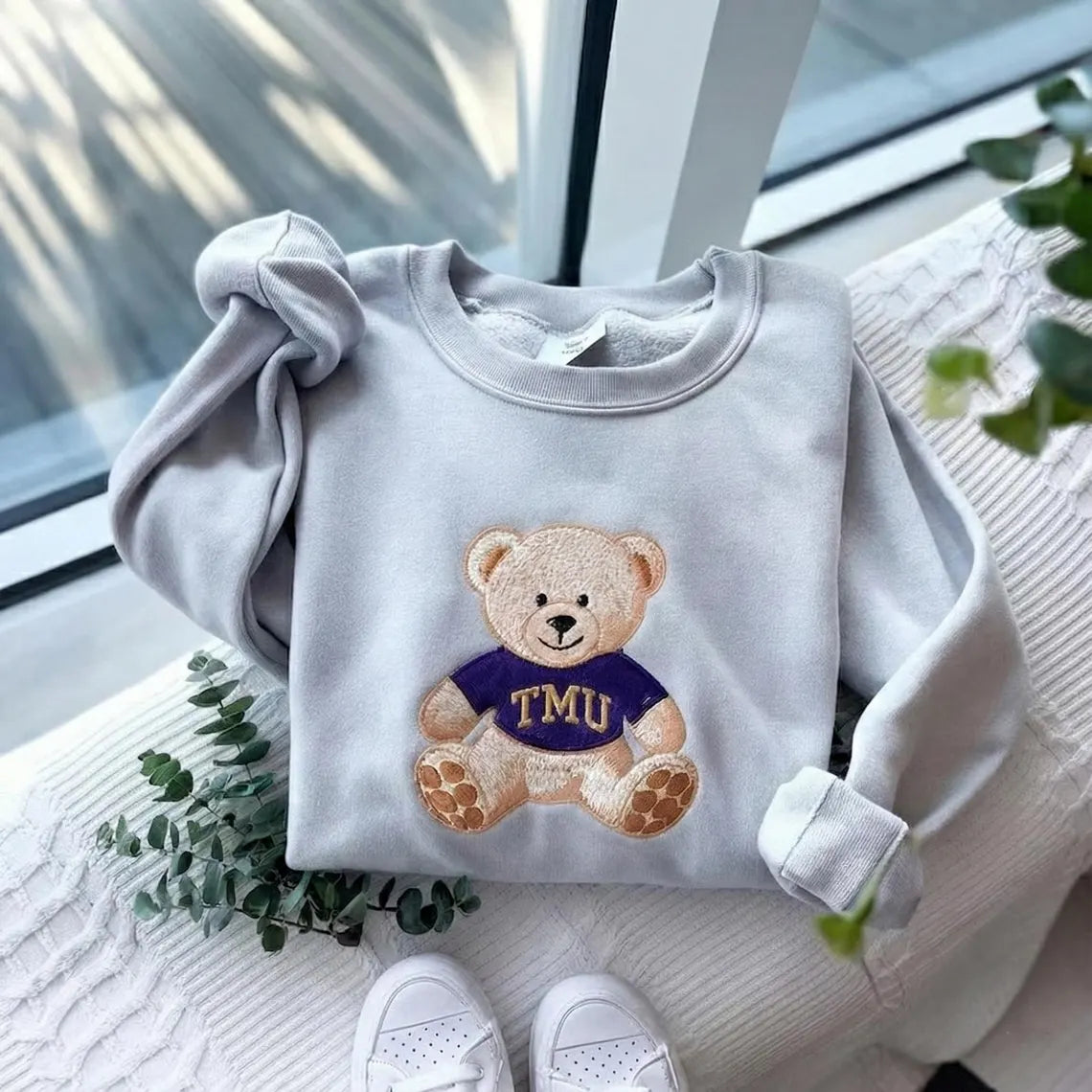Custom College Sweatshirt, Embroidered Teddy Bear Sweatshirt, Custom University Name Shirt, Custom College Tee, Teddy Bear University Shirt