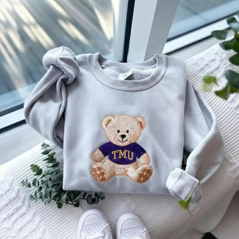 Custom College Sweatshirt, Embroidered Teddy Bear Sweatshirt, Custom University Name Shirt, Custom College Tee, Teddy Bear University Shirt