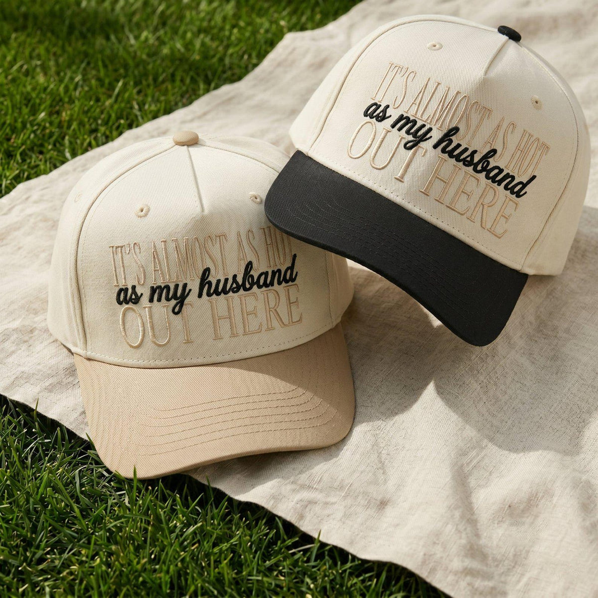 Funny Husband Embroidered Baseball 5-Panels Cap, It's Almost as Hot as My Husband Out Here Two Tone Summer Hat