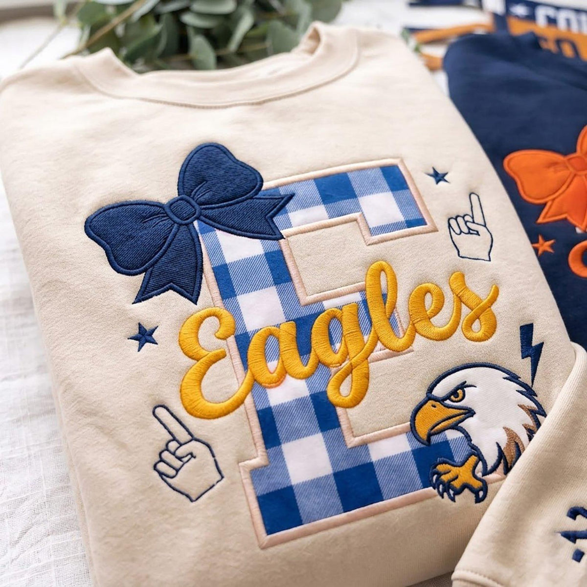 Embroidered Custom Mascot Sweatshirt, Personalized Game Day Outfit, School Spirit Applique Shirt, Varsity Team Merch, Cheerleader Gift