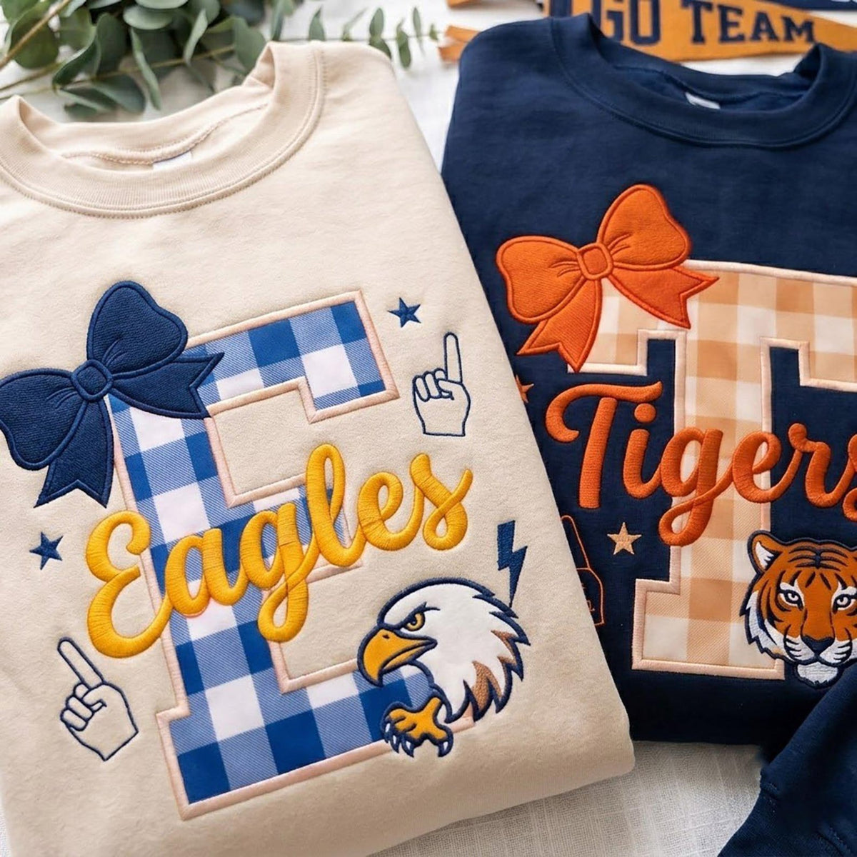 Embroidered Custom Mascot Sweatshirt, Personalized Game Day Outfit, School Spirit Applique Shirt, Varsity Team Merch, Cheerleader Gift