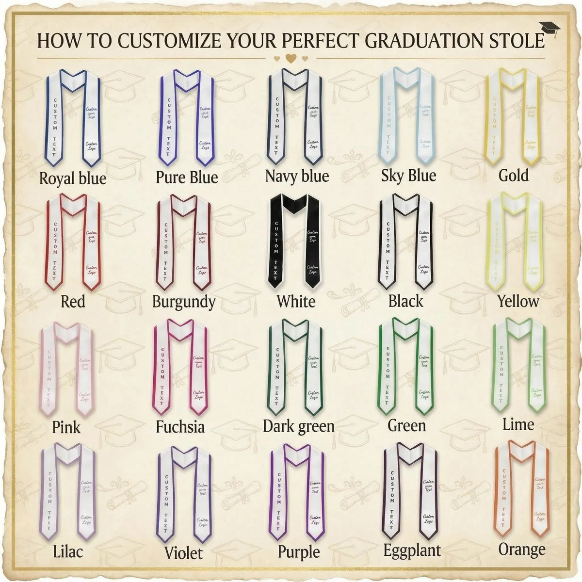Custom Embroidered University Graduation Stole, Personalized Class of 2026 Grad Sash, Custom Design Stole, custom stole embroidered