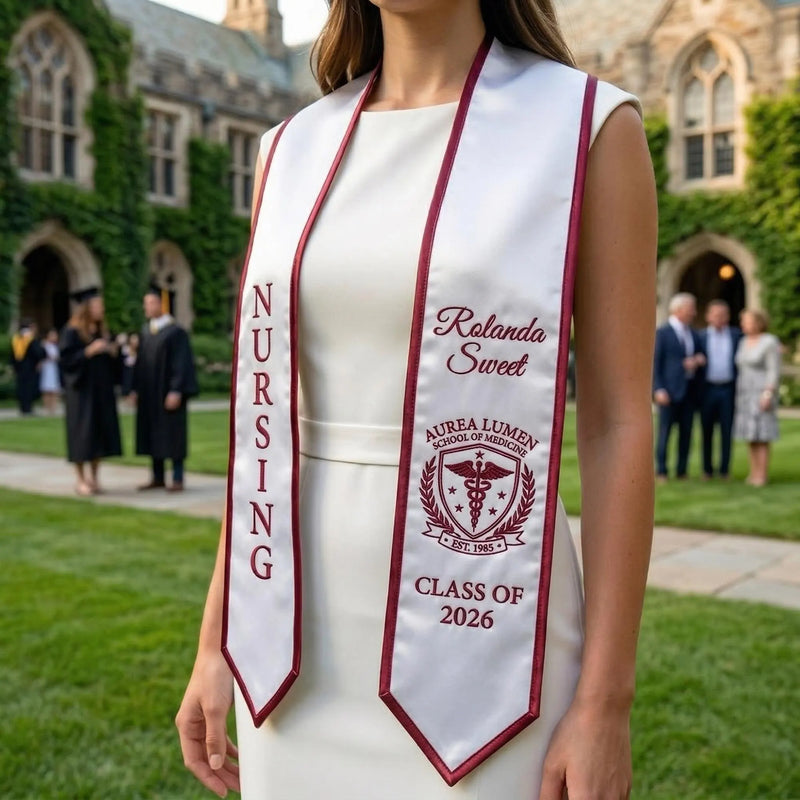 Custom Embroidered University Graduation Stole, Personalized Class of 2026 Grad Sash, Custom Design Stole, custom stole embroidered