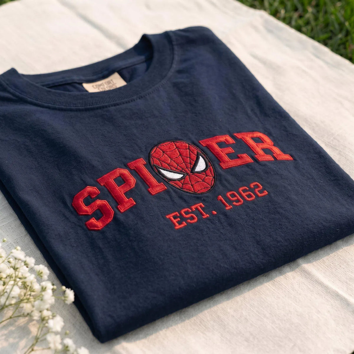 Superhero Embroidered T-shirt, Cartoon Embroidered, Trending Crewneck, Spider Tee, Birthday Gift, Fantasy Hero Fan Shirt