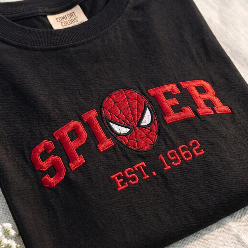Superhero Embroidered T-shirt, Cartoon Embroidered, Trending Crewneck, Spider Tee, Birthday Gift, Fantasy Hero Fan Shirt